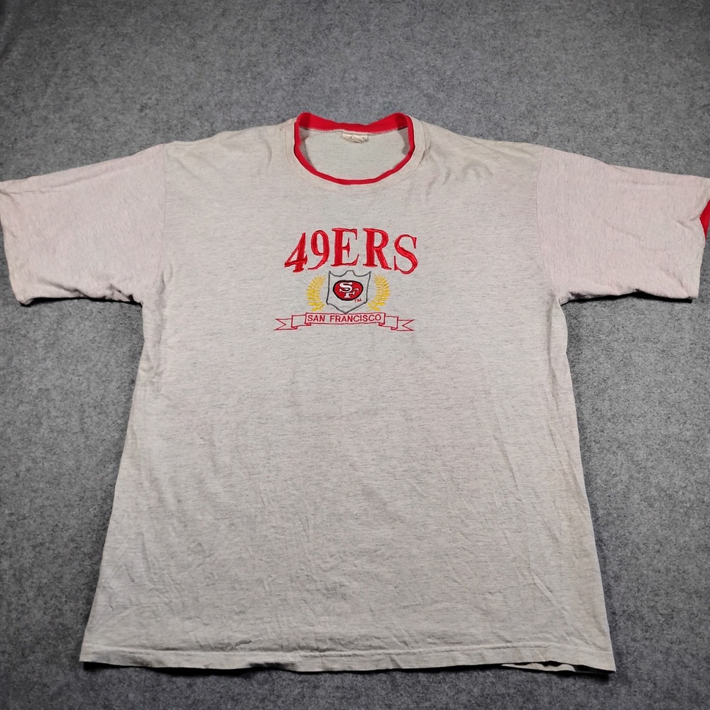 Vintage 90s‎ Nutmeg Mills San Francisco 49ers Ringer T-Shirt Gray Mens XL NFL